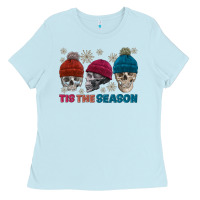 Baby Blue tis the season skull winter Ladies Tee - FaDigitalArtStudio