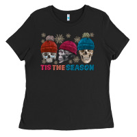 Black tis the season skull winter Ladies Tee - FaDigitalArtStudio