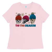 Bubblegum Pink tis the season skull winter Ladies Tee - FaDigitalArtStudio