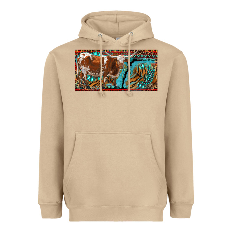 Texas Longhorn With Aztec Tiger And  Leopard Heavyweight Hoodie by RanaPortraitStore | Teevron