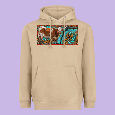 Texas Longhorn With Aztec Tiger And  Leopard Heavyweight Hoodie Designed By Ranaportraitstore