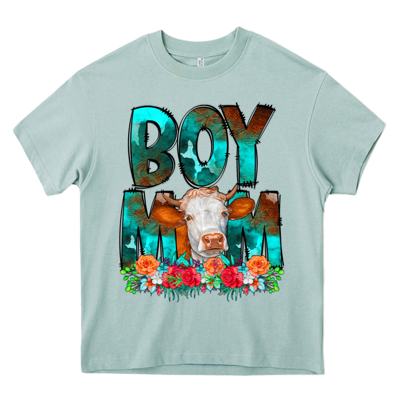Boy Mom Flowers Cow Heavy Core Tee by CowCowDesign | Teevron