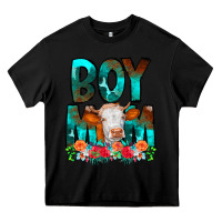 Black Boy Mom Flowers Cow Heavy Core Tee - CowCowDesign