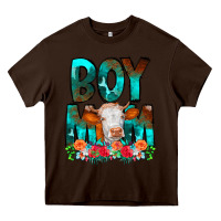 Chocolate Brown Boy Mom Flowers Cow Heavy Core Tee - CowCowDesign