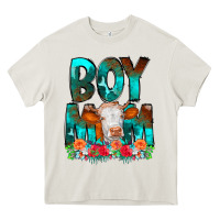 Cream Boy Mom Flowers Cow Heavy Core Tee - CowCowDesign