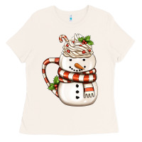 Bone Christmas Snowman Coffee Cup Ladies Tee - FaDigitalArtStudio