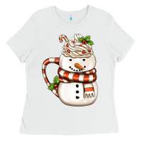 Christmas Snowman Coffee Cup Ladies Tee | Teevron