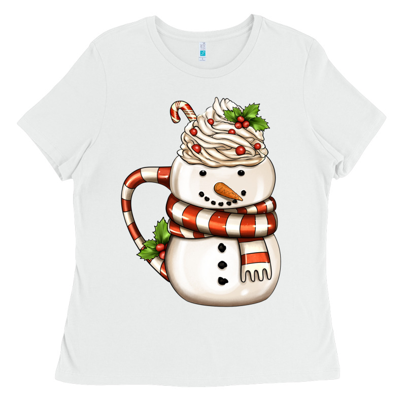 Christmas Snowman Coffee Cup Ladies Tee by FaDigitalArtStudio | Teevron