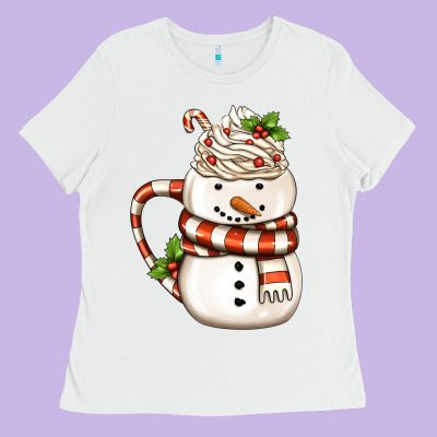 Christmas Snowman Coffee Cup Ladies Tee Designed By Fadigitalartstudio