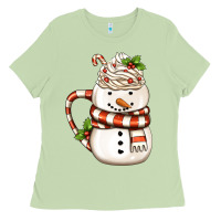 Christmas Snowman Coffee Cup Ladies Tee | Teevron