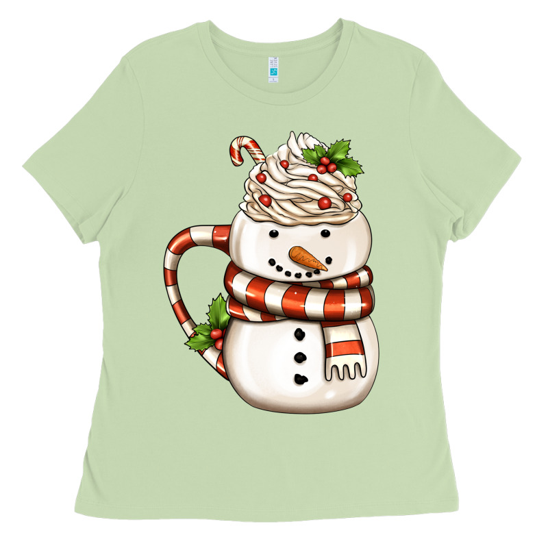 Christmas Snowman Coffee Cup Ladies Tee by FaDigitalArtStudio | Teevron