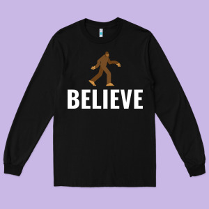 Believe Bigfoot White Long Sleeve Tee Designed By Artisfamous