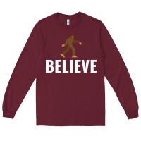 Burgundy believe bigfoot white Long Sleeve Tee - artisFamous