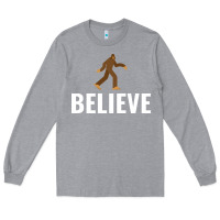 Heather Grey believe bigfoot white Long Sleeve Tee - artisFamous