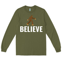 Army Green believe bigfoot white Long Sleeve Tee - artisFamous