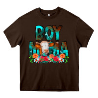 Chocolate Brown Boy Mama Flowers Cow Heavy Core Tee - CowCowDesign