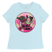 Baby Blue Pink Merry Christmas Pig Ladies Tee - FaDigitalArtStudio
