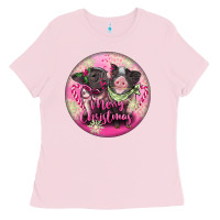 Bubblegum Pink Pink Merry Christmas Pig Ladies Tee - FaDigitalArtStudio