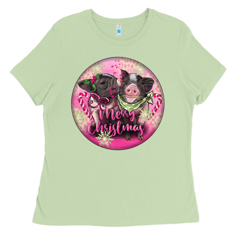Pink Merry Christmas Pig Ladies Tee by FaDigitalArtStudio | Teevron