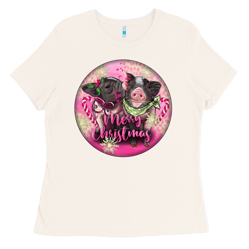 Pink Merry Christmas Pig Ladies Tee by FaDigitalArtStudio | Teevron