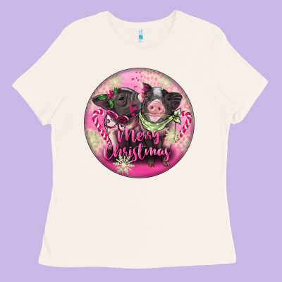 Pink Merry Christmas Pig Ladies Tee Designed By Fadigitalartstudio