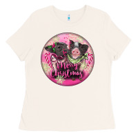 Bone Pink Merry Christmas Pig Ladies Tee - FaDigitalArtStudio
