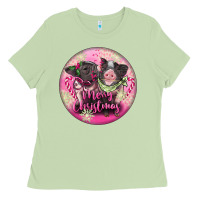 Matcha Pink Merry Christmas Pig Ladies Tee - FaDigitalArtStudio