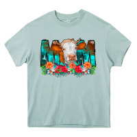 Arona Cow Mom Turquoise Tooled Leather Flowers Heavy Core Tee - CowCowDesign