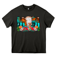 Asphalt Cow Mom Turquoise Tooled Leather Flowers Heavy Core Tee - CowCowDesign