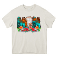 Cream Cow Mom Turquoise Tooled Leather Flowers Heavy Core Tee - CowCowDesign