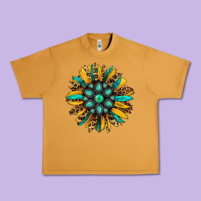 Turquoise Leopard Sunflower Urban Heavy Tee Designed By Jasminsmagicworld