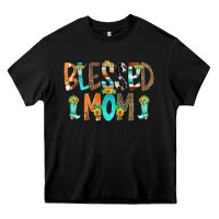 Black Blessed Mom Heavy Core Tee - CowCowDesign