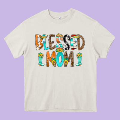 Blessed Mom Heavy Core Tee Designed By Cowcowdesign