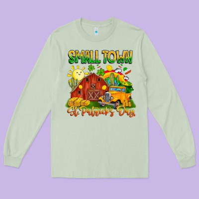 Small Town St Patricks Day Long Sleeve Tee Designed By Cowhidedigitalart