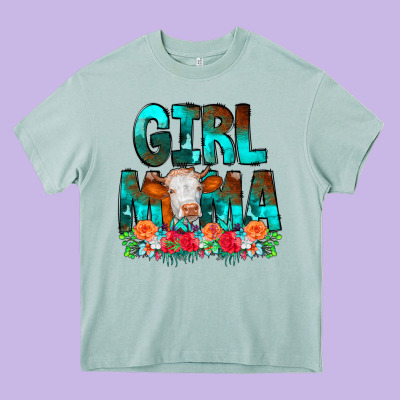 Girl Mama Flowers Cow Heavy Core Tee Designed By Cowcowdesign