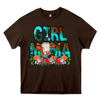 Chocolate Brown Girl Mama Flowers Cow Heavy Core Tee - CowCowDesign