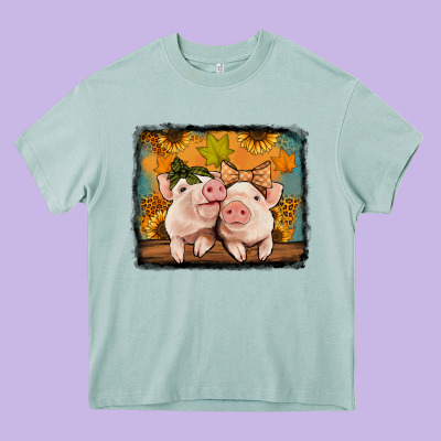 Fall Pigs Heavy Core Tee Designed By Jasminsmagicworld