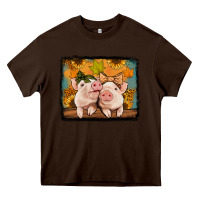 Chocolate Brown fall pigs Heavy Core Tee - Jasminsmagicworld