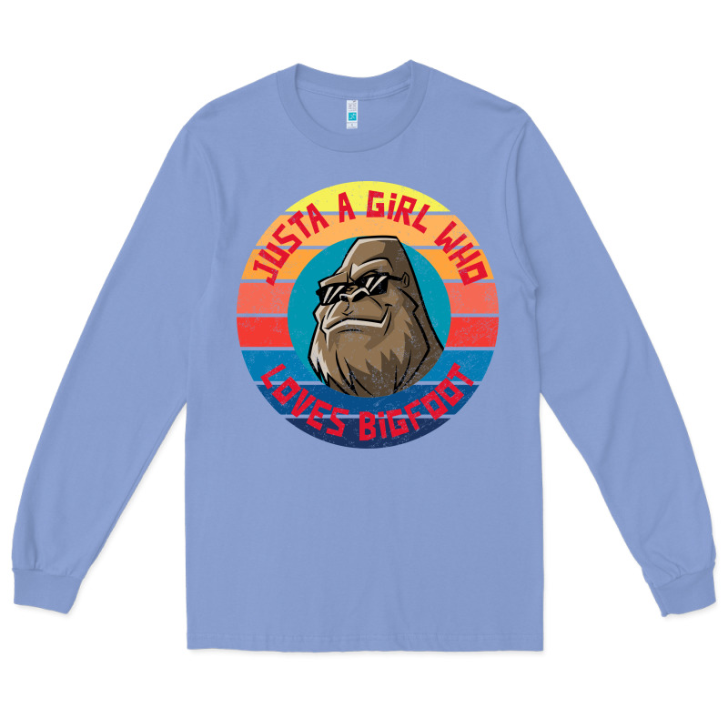 Retro Sunset Just A Girl Who Loves Bigfoot Long Sleeve Tee by artisFamous | Teevron