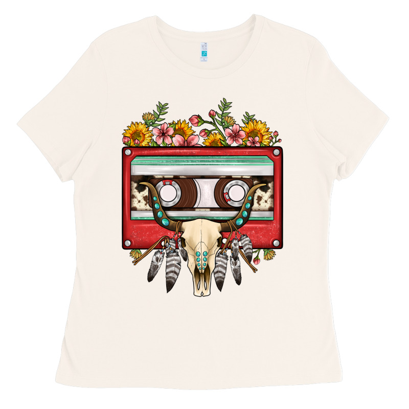 Bull Skull Sunflower Floral Cassette Ladies Tee by FaDigitalArtStudio | Teevron