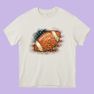 American Flag Football Leopard Heavy Core Tee Designed By Cowcowdesign