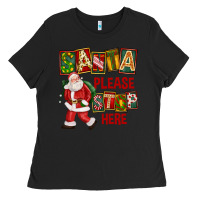 Black Santa Please Stop Here Ladies Tee - FaDigitalArtStudio