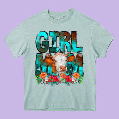 Girl Mom Cow Flowers Heavy Core Tee Designed By Cowcowdesign
