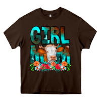 Chocolate Brown Girl Mom Cow Flowers Heavy Core Tee - CowCowDesign