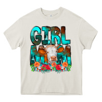 Cream Girl Mom Cow Flowers Heavy Core Tee - CowCowDesign