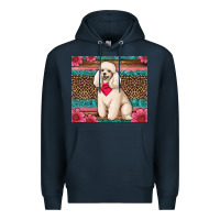 Navy standart poodle floral Premium Hoodie - Artiststas