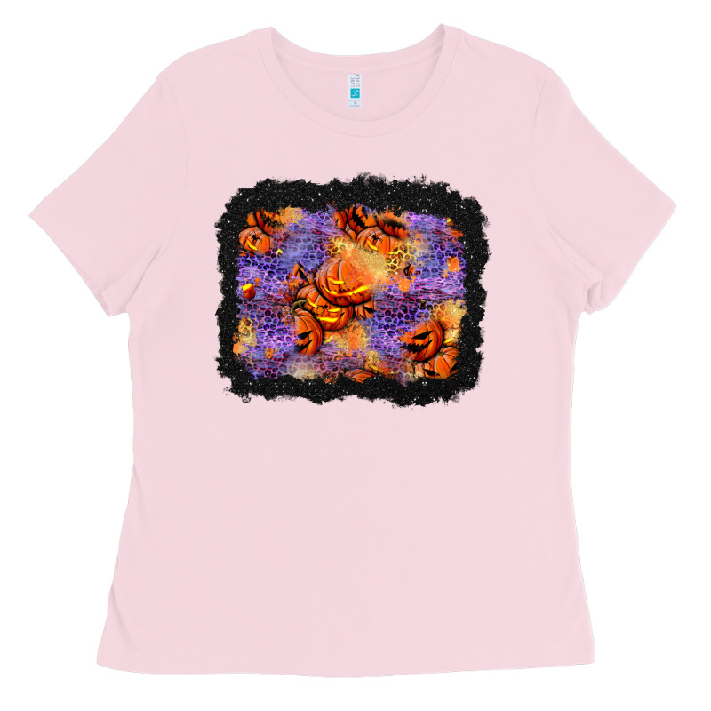 Halloween Pumpkin And Leopard Background Ladies Tee by BundleAndBundleShop | Teevron