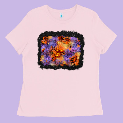 Halloween Pumpkin And Leopard Background Ladies Tee Designed By Bundleandbundleshop