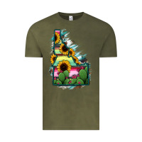 Vintage Olive Idaho Map Sunflower Cactus Serape Vintage Tee - RanaPortraitStore