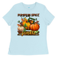 Baby Blue pumpkin spice junkie Ladies Tee - BundleAndBundleShop